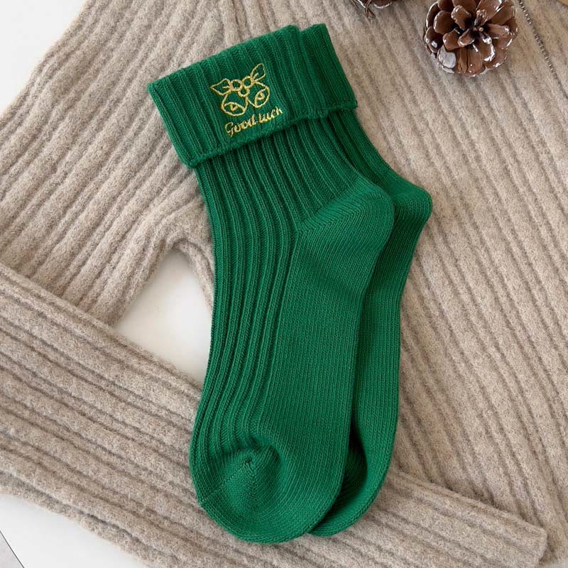 Plusock Embroidered Cartoon Quarter Socks(3 Pairs) - Green - EU36-40(US3-7) - image 4