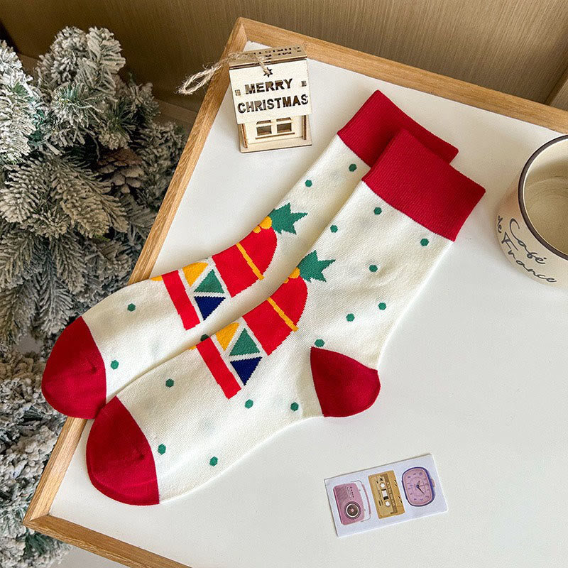Plusock Red Christmas Quarter Socks(4 Pairs) - White - EU36-40(US3-7) - image 10