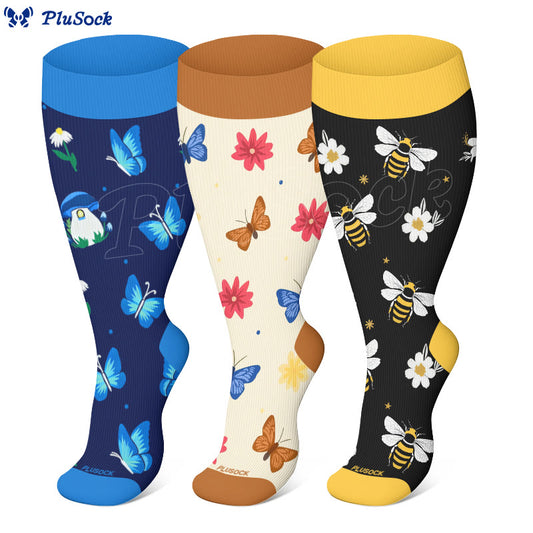 Plusock Plus Size Bees Butterflies Compression Socks(3 Pairs) - image 0