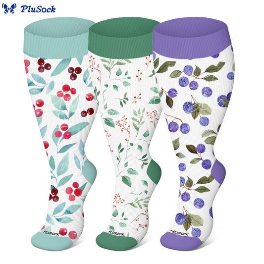 Plusock Plus Size Floral Berry Compression Socks(3 Pairs) - image 0