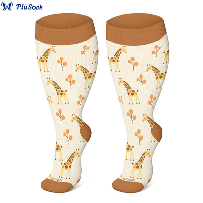 Plusock Plus Size Giraffe Tiger Lion Compression Socks(3 Pairs) - image 4