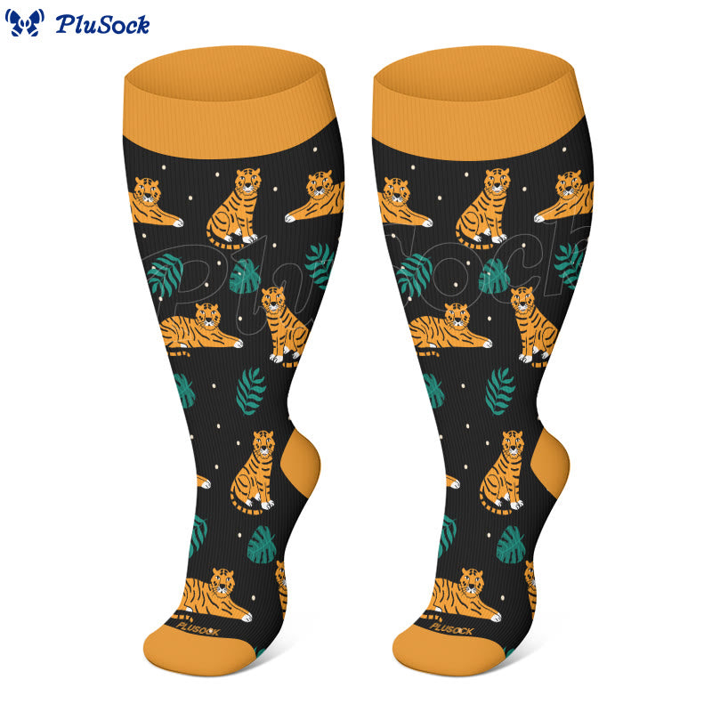 Plusock Plus Size Giraffe Tiger Lion Compression Socks(3 Pairs) - image 3