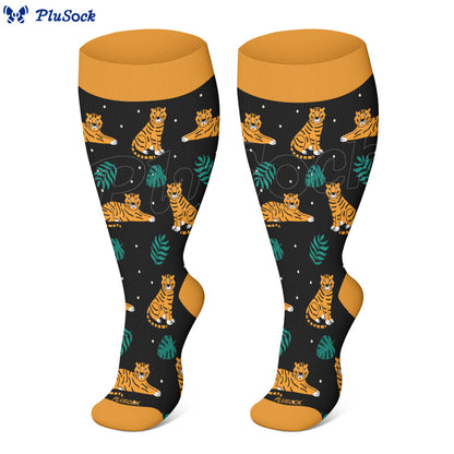 Plusock Plus Size Giraffe Tiger Lion Compression Socks(3 Pairs) - image 3