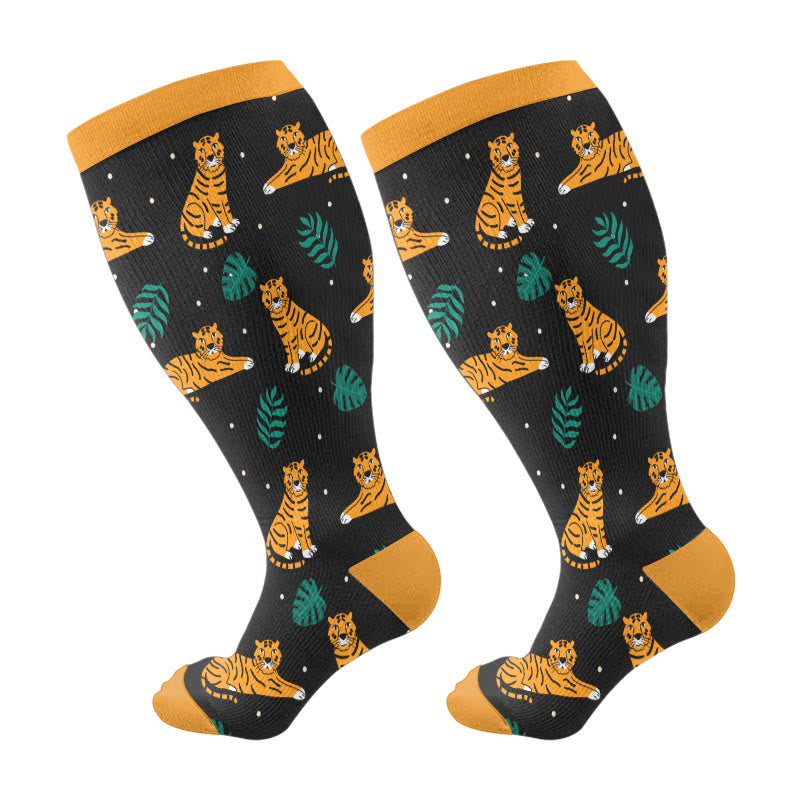 Plusock Plus Size Giraffe Tiger Lion Compression Socks(3 Pairs) - Yellow(1 Pair) - 4XL - image 7