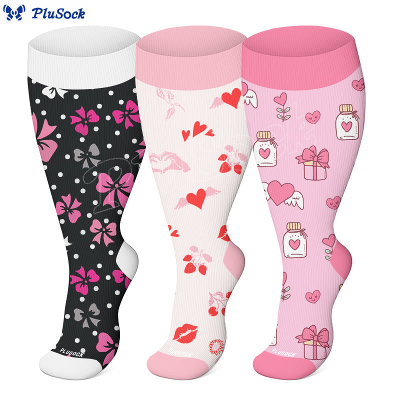 Plusock Plus Size Bow Heart Compression Socks(3 Pairs) - image 0