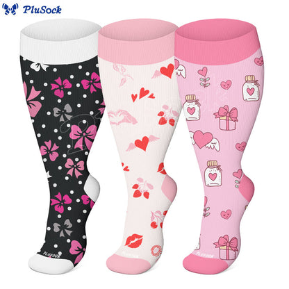 Plusock Plus Size Bow Heart Compression Socks(3 Pairs) - image 0