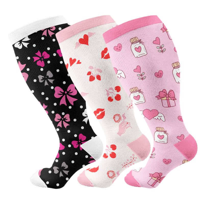 Plusock Plus Size Bow Heart Compression Socks(3 Pairs) - Multicolor - 4XL - image 1