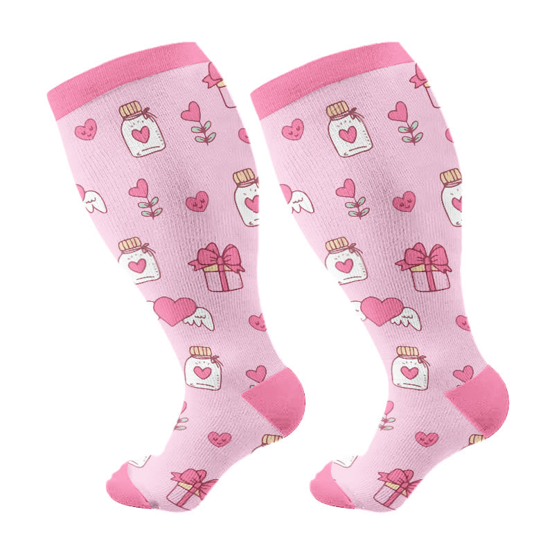 Plusock Plus Size Bow Heart Compression Socks(3 Pairs) - Pink(1 Pair) - 4XL - image 7