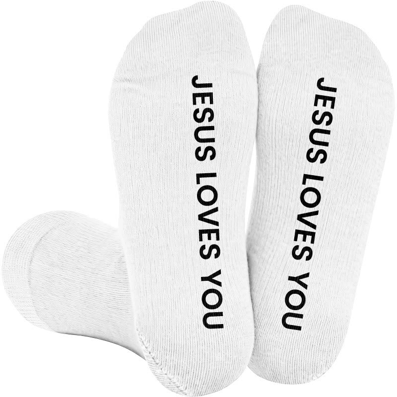 Plusock Plus Size Jesus Loves You Compression Socks(3 Pairs) - White(1 Pair) - 4XL - image 1