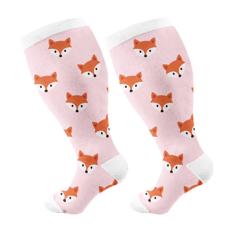 Plusock Plus Size Fox Mushroom Compression Socks(3 Pairs) - Pink(1 Pair) - 4XL - image 2