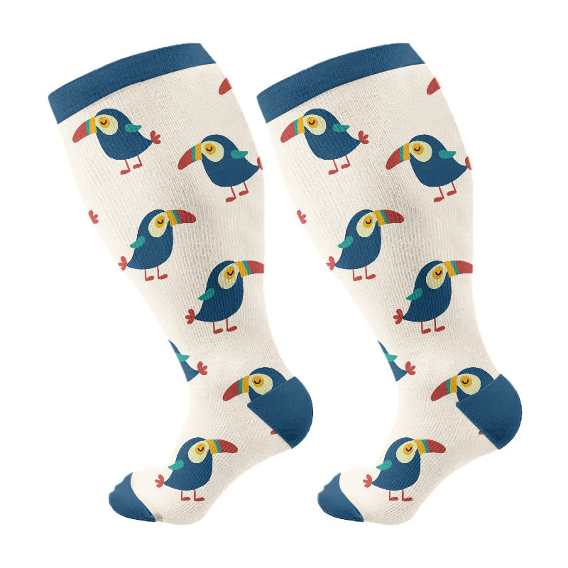 Plusock Plus Size Fox Mushroom Compression Socks(3 Pairs) - Blue(1 Pair) - 4XL - image 4