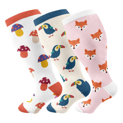 Plusock Plus Size Fox Mushroom Compression Socks(3 Pairs) - Multicolor - 4XL - image 1