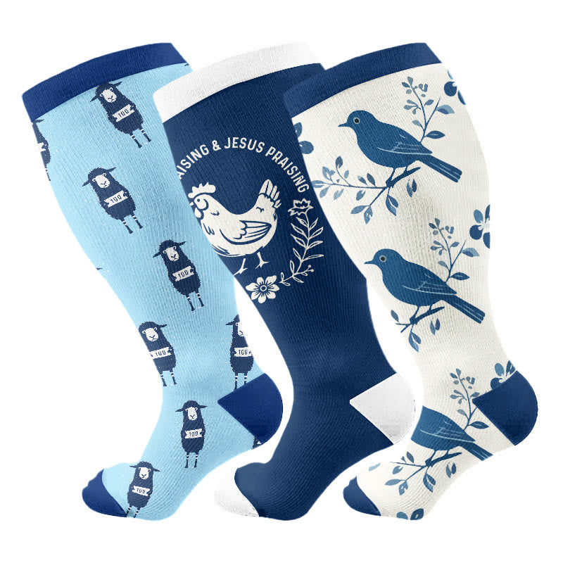 Plusock Plus Size Praise Jesus Compression Socks(3 Pairs) - Multicolor - 4XL - image 1