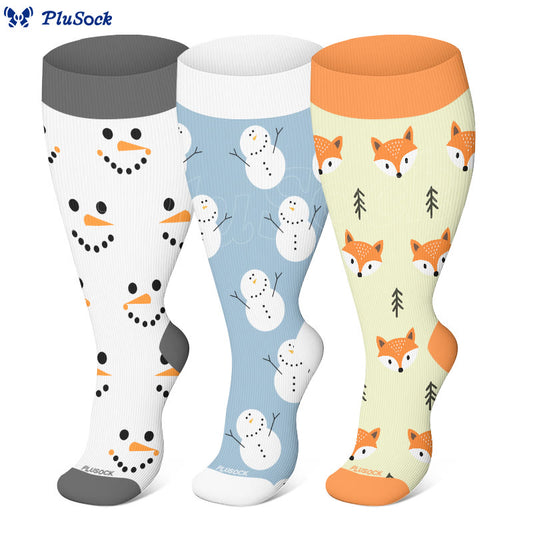 Plusock Plus Size Snowman Fox Compression Socks(3 Pairs) - image 0