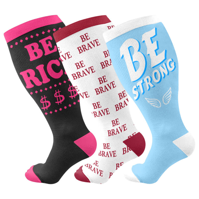 Plusock Plus Size Encouraging Words Compression Socks(3 Pairs) - Multicolor - 4XL - image 1