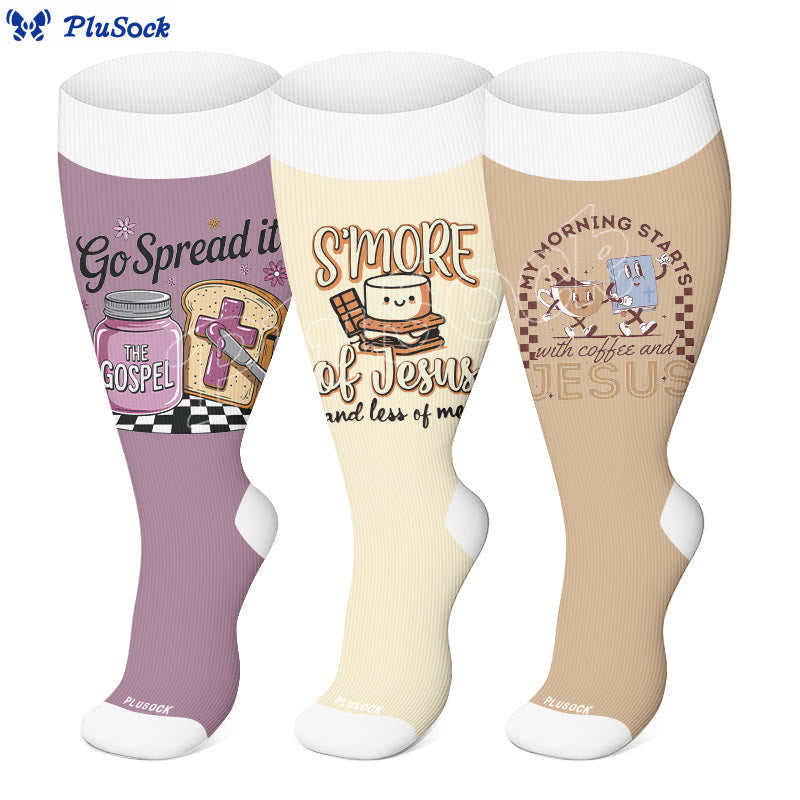 Plusock Plus Size Coffee Faith Compression Socks(3 Pairs) - image 0