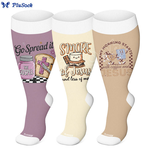 Plusock Plus Size Coffee Faith Compression Socks(3 Pairs) - image 0