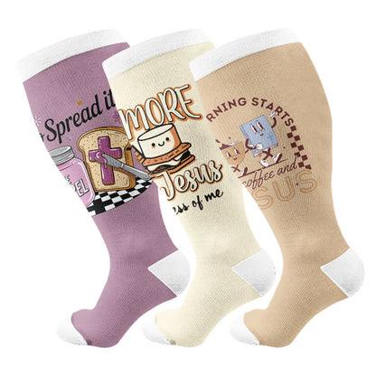 Plusock Plus Size Coffee Faith Compression Socks(3 Pairs) - Multicolor - 4XL - image 1