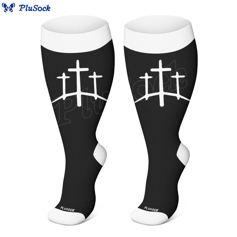 Plusock Plus Size Faith Heart Cross Compression Socks(3 Pairs) - image 2