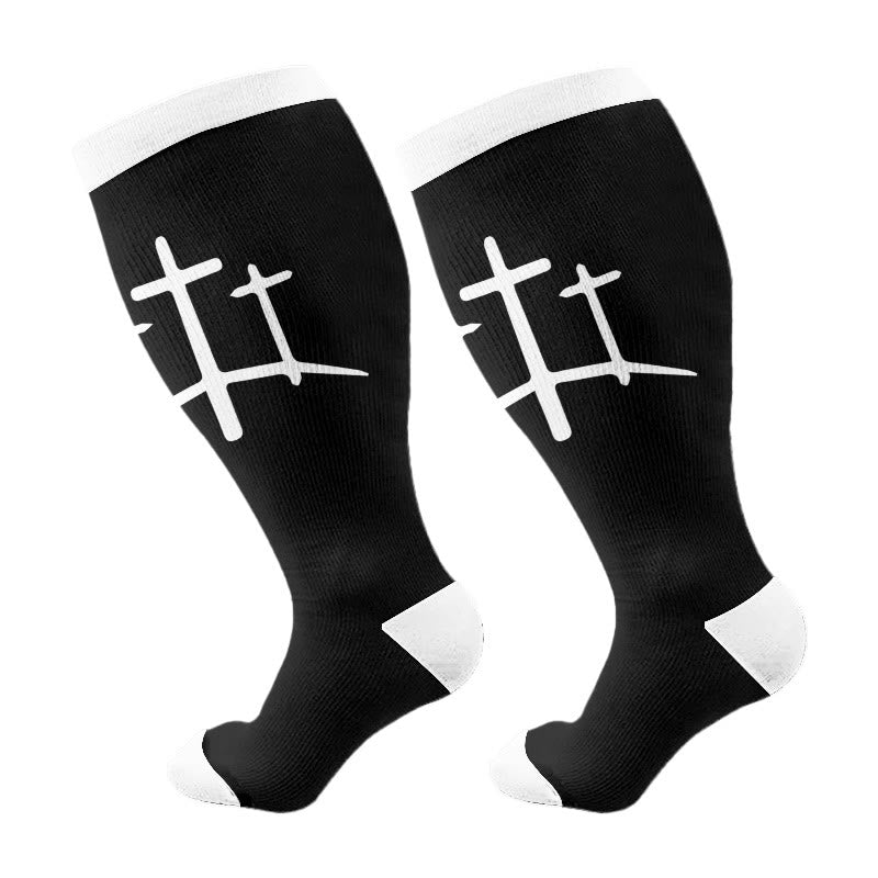Plusock Plus Size Faith Heart Cross Compression Socks(3 Pairs) - Black(1 Pair) - 4XL - image 5