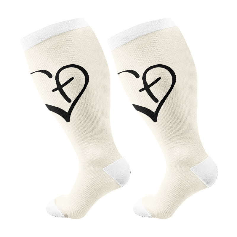 Plusock Plus Size Faith Heart Cross Compression Socks(3 Pairs) - Apricot(1 Pair) - 4XL - image 6