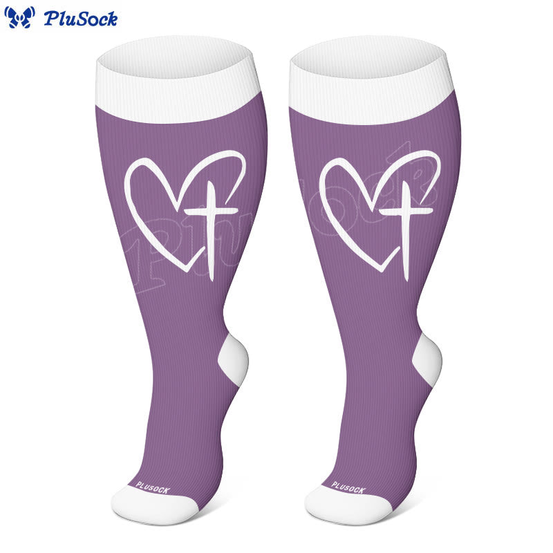 Plusock Plus Size Faith Heart Cross Compression Socks(3 Pairs) - image 3