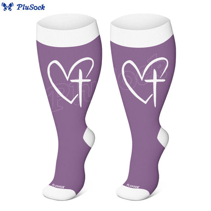 Plusock Plus Size Faith Heart Cross Compression Socks(3 Pairs) - image 3