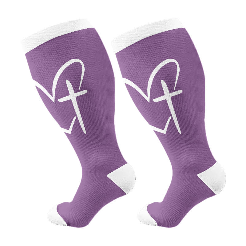 Plusock Plus Size Faith Heart Cross Compression Socks(3 Pairs) - Purple(1 Pair) - 4XL - image 7