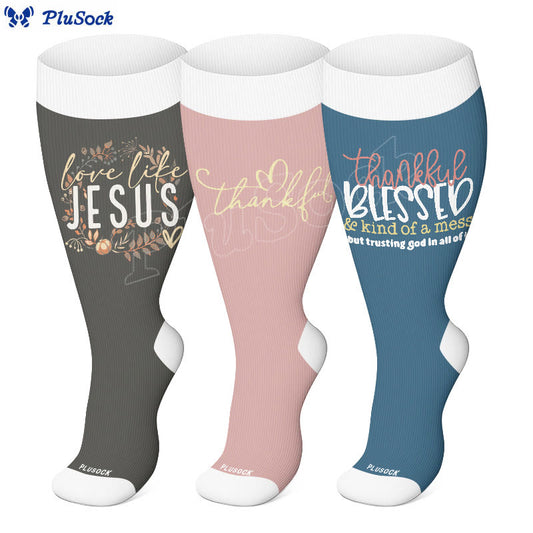 Plusock Plus Size Christian Faith Quote Compression Socks(3 Pairs) - image 0
