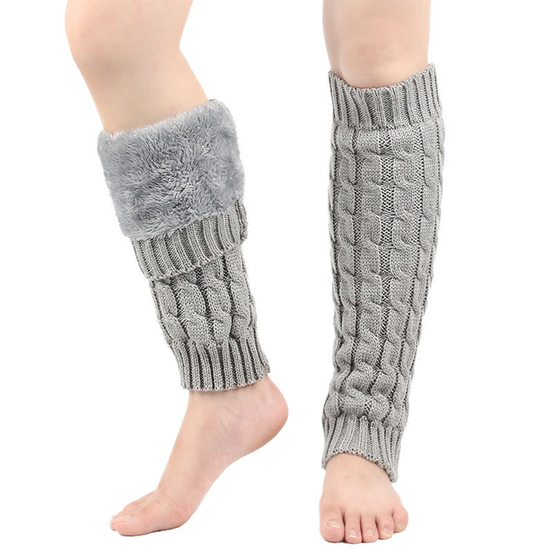 Plusock Knitted Wool Cable Warm Thickened Leg Warmers - Light Gray - One Size - image 1