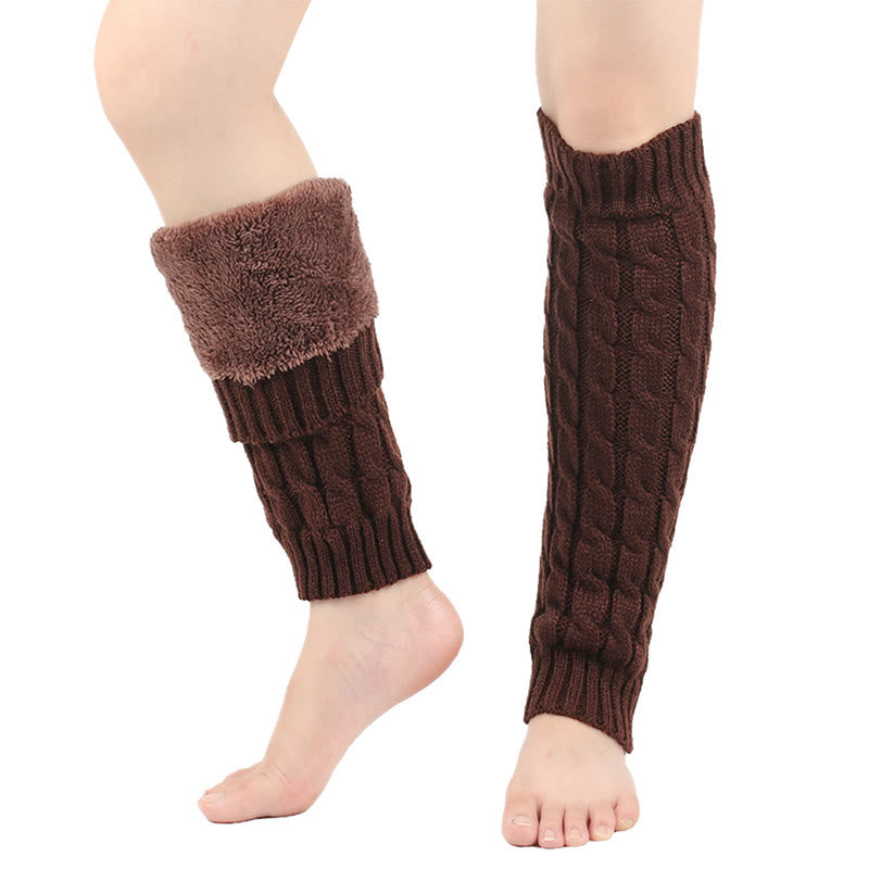 Plusock Knitted Wool Cable Warm Thickened Leg Warmers - Coffee - One Size - image 5