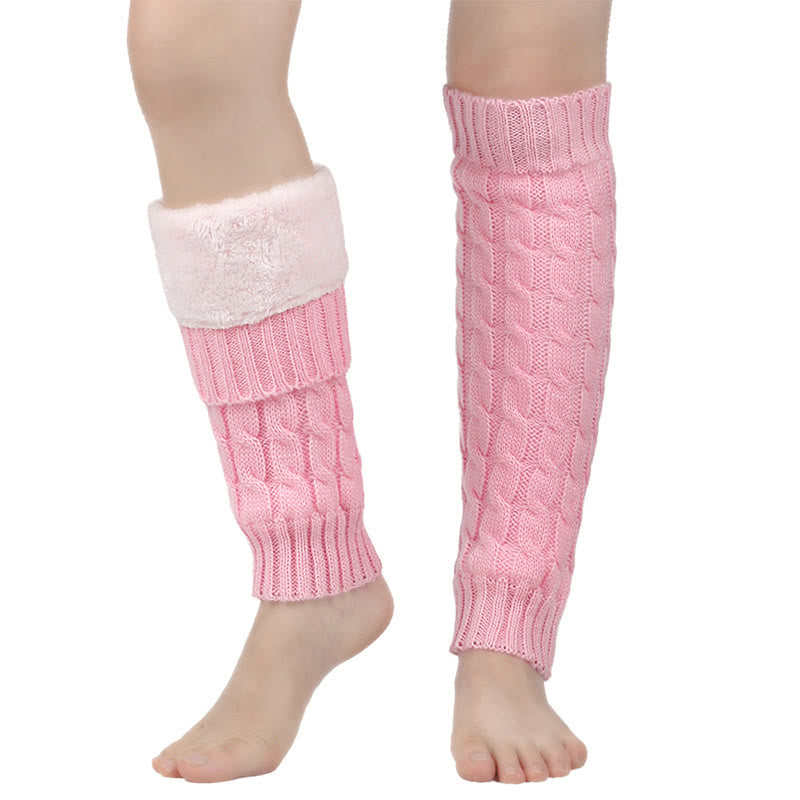 Plusock Knitted Wool Cable Warm Thickened Leg Warmers - Pink - One Size - image 6
