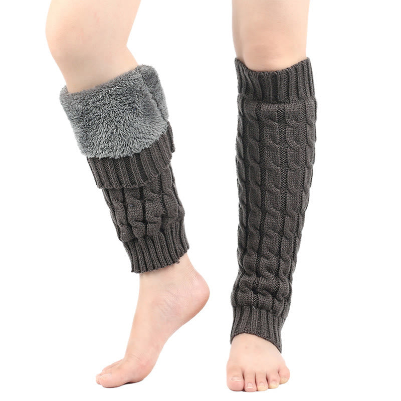 Plusock Knitted Wool Cable Warm Thickened Leg Warmers - Dark Grey - One Size - image 7