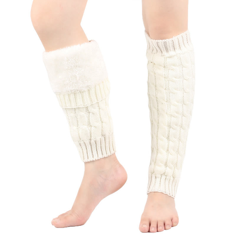 Plusock Knitted Wool Cable Warm Thickened Leg Warmers - White - One Size - image 8