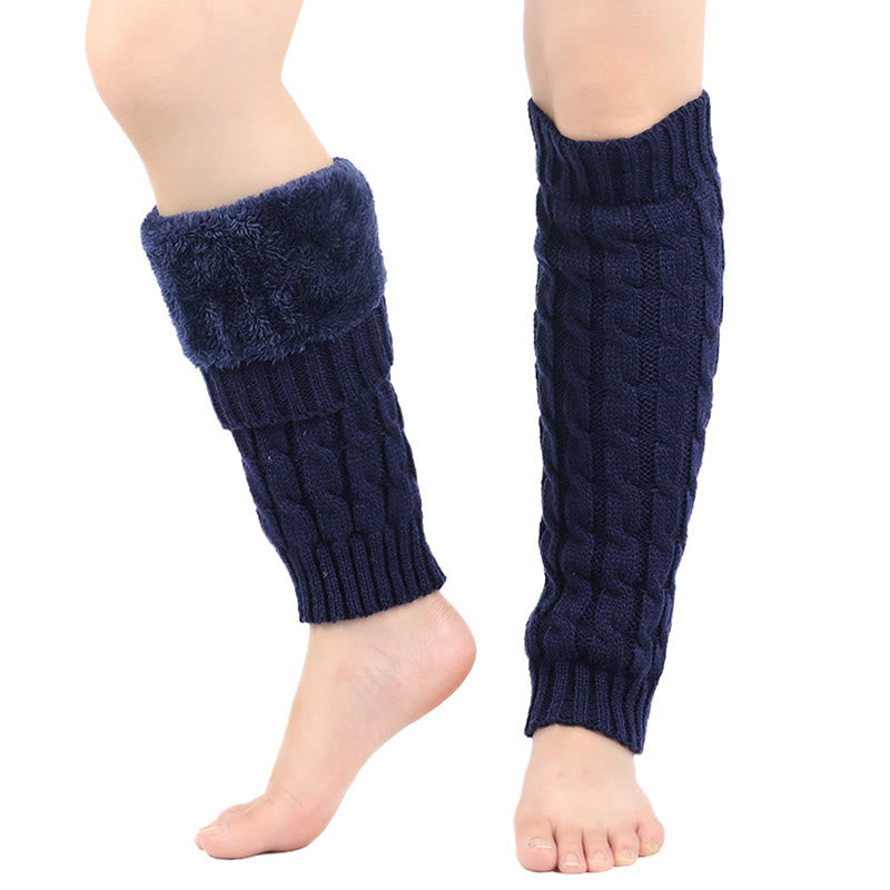 Plusock Knitted Wool Cable Warm Thickened Leg Warmers - Navy Blue - One Size - image 12