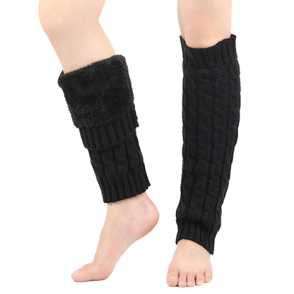 Plusock Knitted Wool Cable Warm Thickened Leg Warmers - Black - One Size - image 9