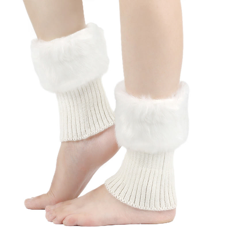 Plusock Knitted Fur Boot Cuffs Short Leg Warmers - White - One Size - image 2