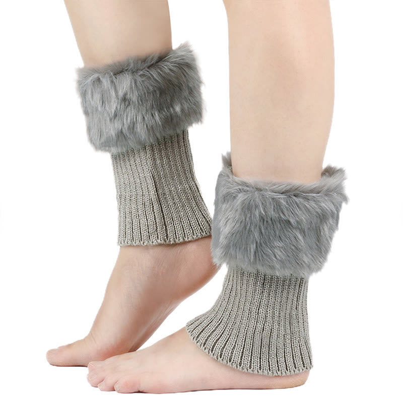 Plusock Knitted Fur Boot Cuffs Short Leg Warmers - Light Gray - One Size - image 11