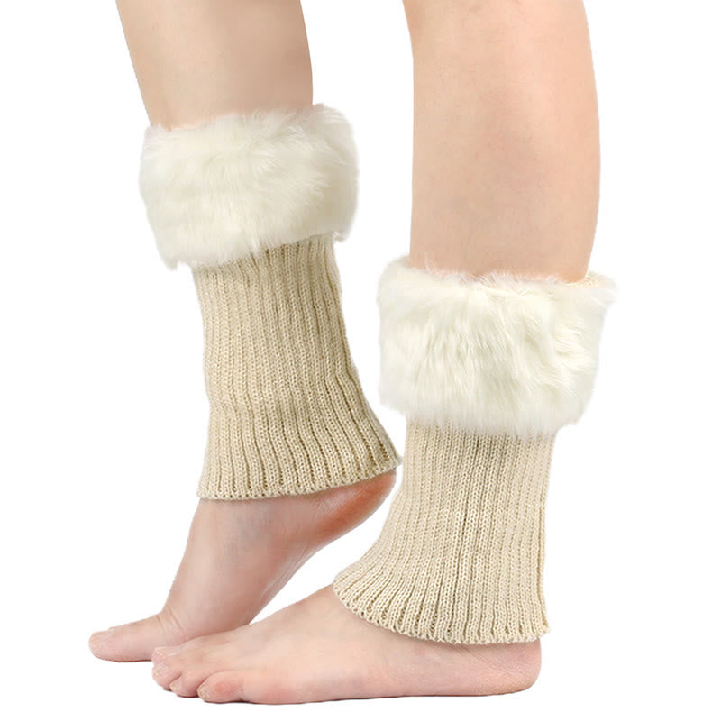 Plusock Knitted Fur Boot Cuffs Short Leg Warmers - Beige - One Size - image 10