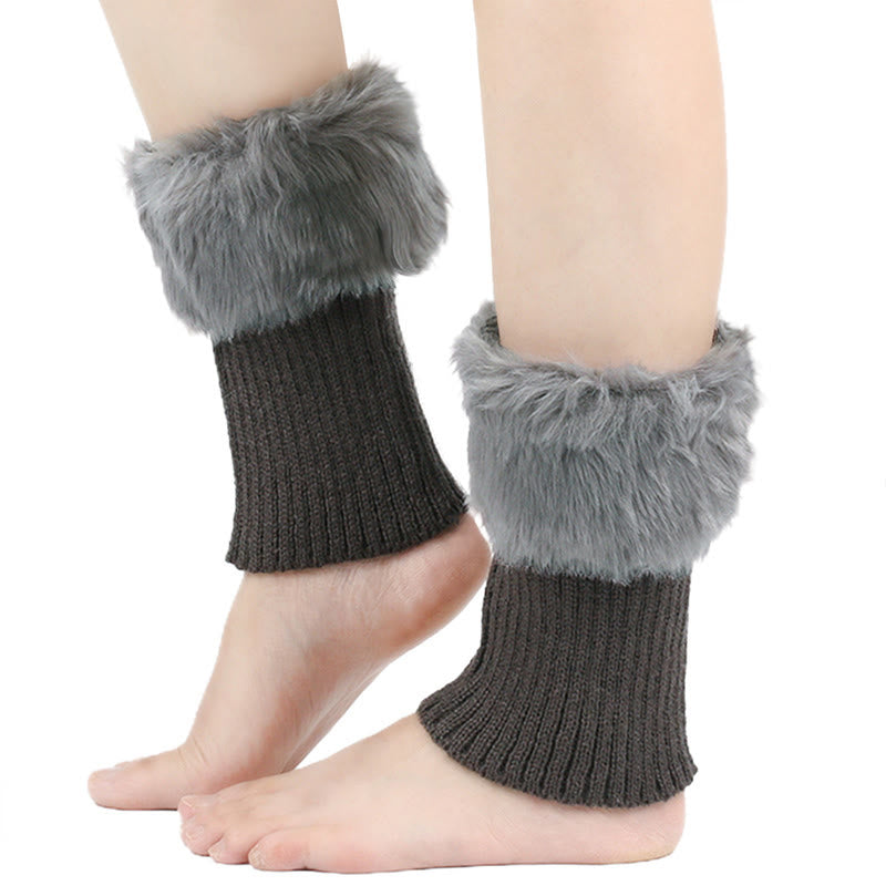 Plusock Knitted Fur Boot Cuffs Short Leg Warmers - Dark Grey - One Size - image 5