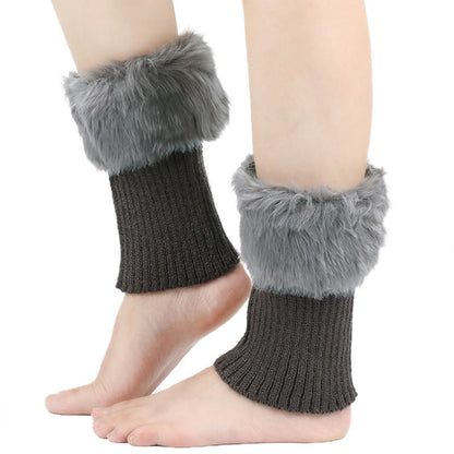Plusock Knitted Fur Boot Cuffs Short Leg Warmers - Dark Grey - One Size - image 5