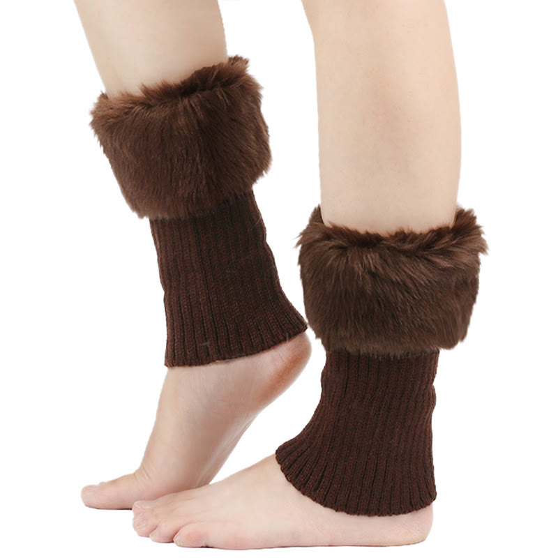 Plusock Knitted Fur Boot Cuffs Short Leg Warmers - Coffee - One Size - image 9