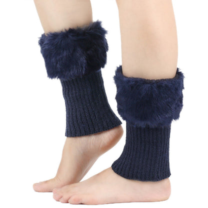 Plusock Knitted Fur Boot Cuffs Short Leg Warmers - Navy Blue - One Size - image 8