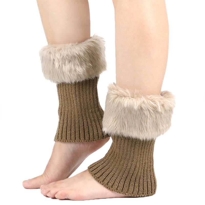 Plusock Knitted Fur Boot Cuffs Short Leg Warmers - Khaki - One Size - image 4