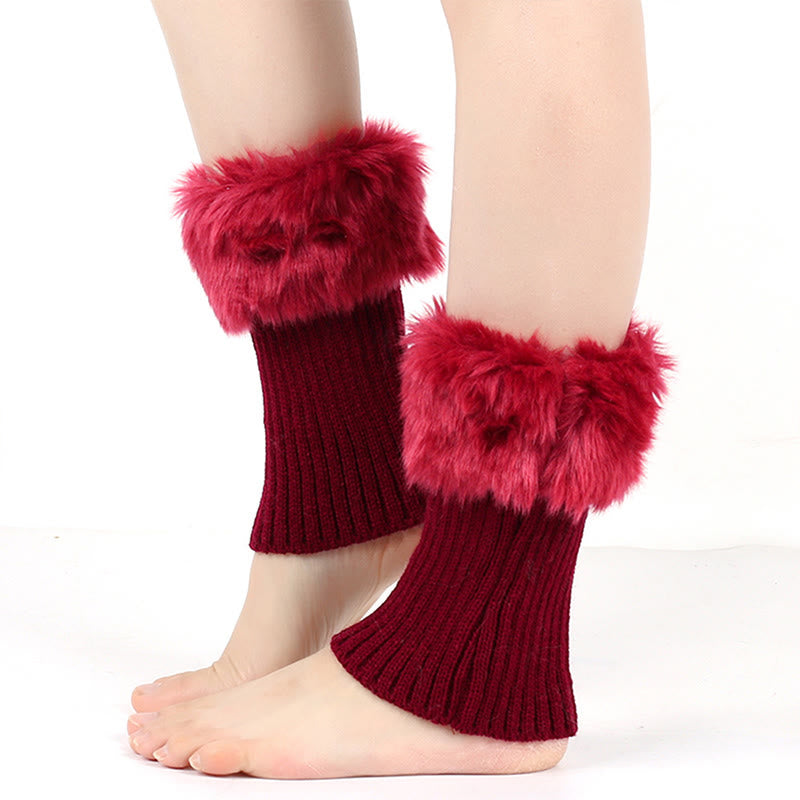 Plusock Knitted Fur Boot Cuffs Short Leg Warmers - Red - One Size - image 7