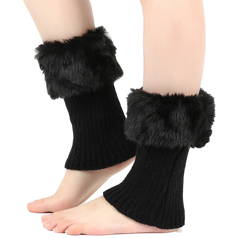 Plusock Knitted Fur Boot Cuffs Short Leg Warmers - Black - One Size - image 3
