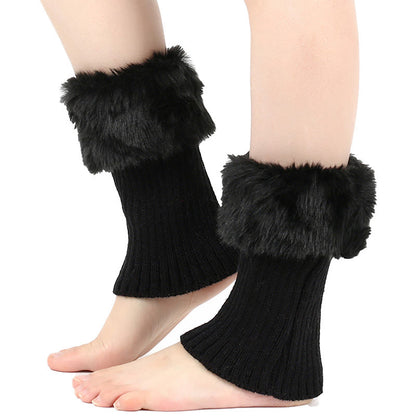 Plusock Knitted Fur Boot Cuffs Short Leg Warmers - Black - One Size - image 3