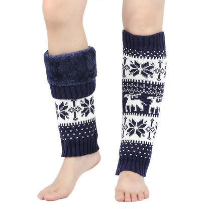 Plusock Knitted Fur Snowflake Deer Leg Warmers - Navy Blue - One Size - image 5