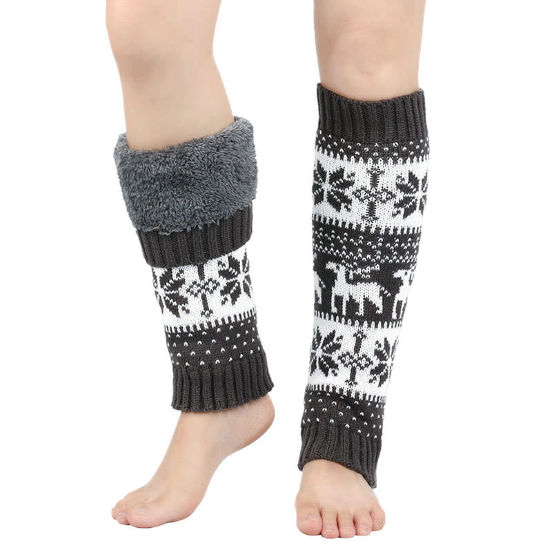 Plusock Knitted Fur Snowflake Deer Leg Warmers - Dark Grey - One Size - image 6