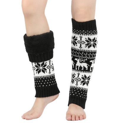 Plusock Knitted Fur Snowflake Deer Leg Warmers - Black - One Size - image 8
